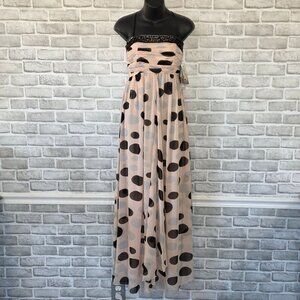 Jessica McClintock Chiffon Beaded Maxi Dress Blush Pink Polka Dot NEW 3 Romantic